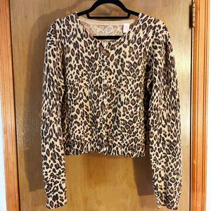 100% Cashmere Leopard Print Cardigan - Sz L